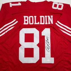Autographed/Signed Anquan Boldin San Francisco Red Football Jersey JSA COA
