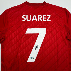 Autographed/Signed Luis Suarez Liverpool Red Soccer Futbol Jersey Beckett BAS COA (ONLINE ORDER ONLY)