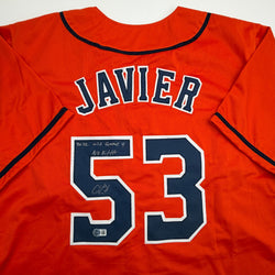 Autographed/Signed Cristian Javier Houston Orange Baseball Jersey Beckett BAS COA (ONLINE ORDER ONLY)