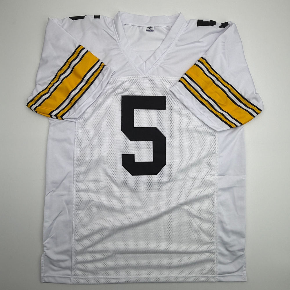 Autographed/Signed Terry Hanratty Pittsburgh White Football Jersey JSA COA (ONLINE ORDER ONLY)