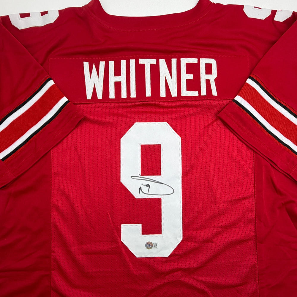 Autographed/Signed Donte Whitner Ohio State Red College Football Jersey Beckett BAS COA (ONLINE ORDER ONLY)