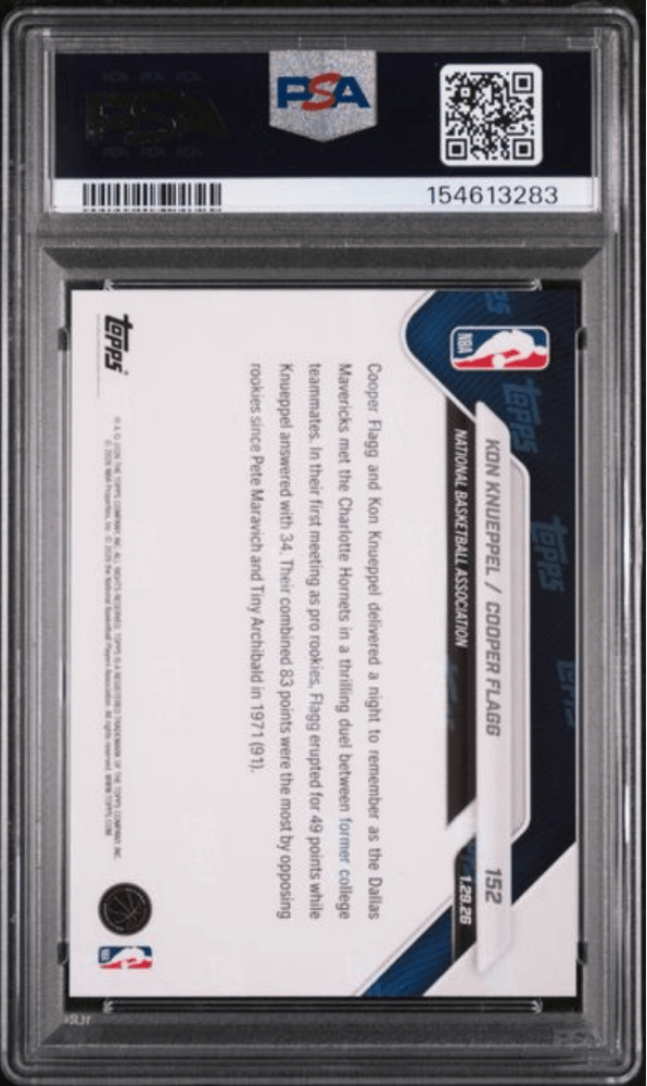 Graded 2025 Topps Now Kon Knueppel/Cooper Flagg #152 Rookie RC Basketball Card PSA 10 Gem Mint (ONLINE ORDER ONLY)