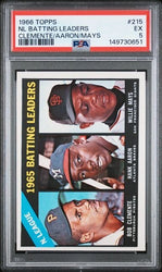 Graded 1966 Topps NL Batting Leaders Clemente Aaron Mays #215 Baseball Card PSA 5 Excellent (ONLINE ORDER ONLY)