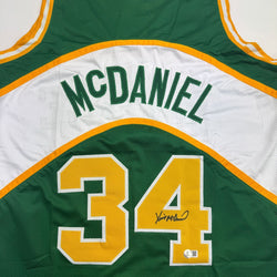 Autographed/Signed Xavier McDaniel Seattle Green Basketball Jersey Beckett BAS COA (ONLINE ORDER ONLY)