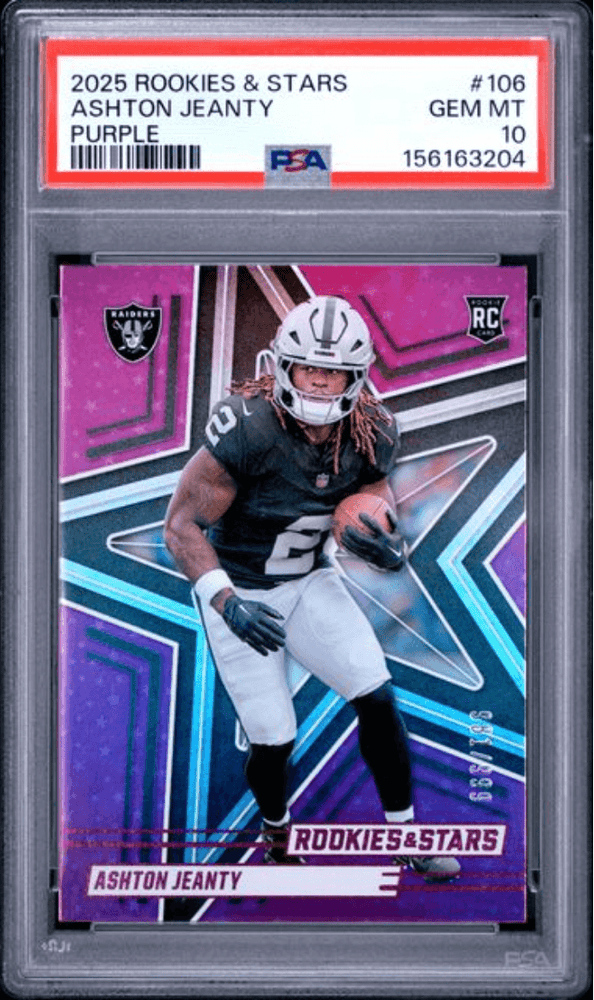 Graded 2025 Panini Rookies & Stars Ashton Jeanty #106 Purple /999 Rookie RC Football Card PSA 10 Gem Mint (ONLINE ORDER ONLY)