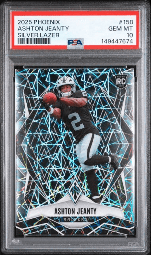 Graded 2025 Panini Phoenix Ashton Jeanty #158 Silver Lazer Rookie RC Football Card PSA 10 Gem Mint (ONLINE ORDER ONLY)