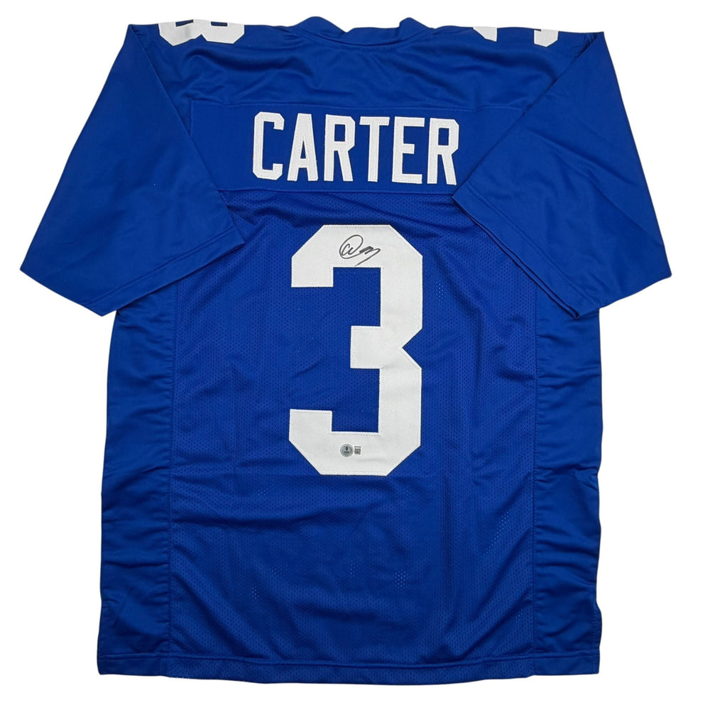 Autographed/Signed Abdul Carter New York #3 Blue Football Jersey Beckett BAS COA (ONLINE ORDER ONLY)