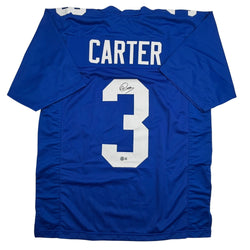 Autographed/Signed Abdul Carter New York #3 Blue Football Jersey Beckett BAS COA (ONLINE ORDER ONLY)