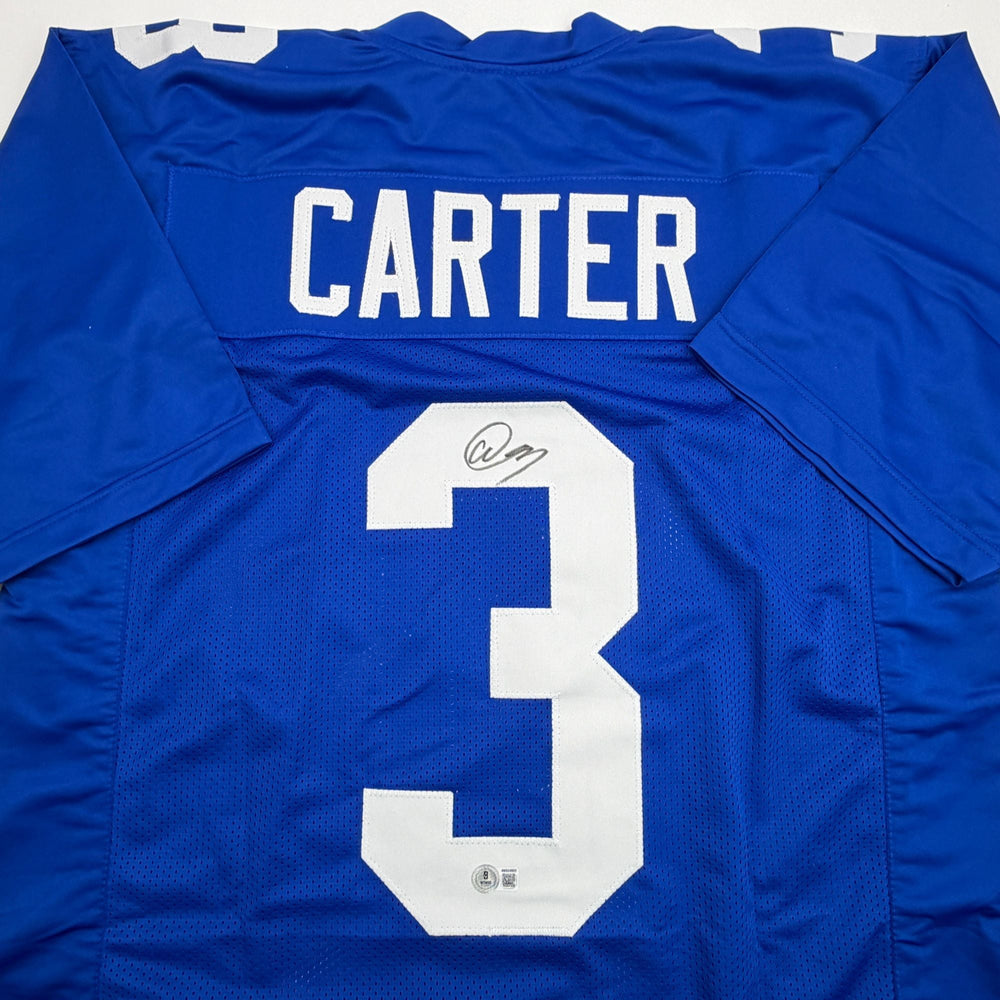 Autographed/Signed Abdul Carter New York #3 Blue Football Jersey Beckett BAS COA (ONLINE ORDER ONLY)