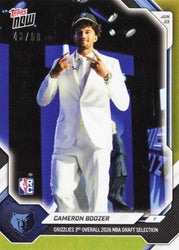 2026 Topps Now Cameron Boozer #CBOO Gold Foil /50 Grizzlies 3rd Overall 2026 NBA Draft Selections Memphis Grizzlies Rookie RC Basketball Card (ONLINE ORDER ONLY)