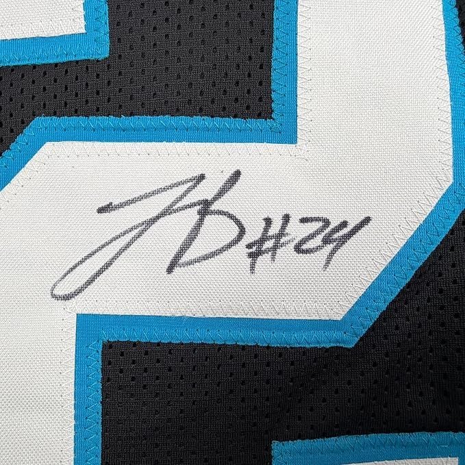 Framed Autographed/Signed Jonathon Brooks 35x39 Carolina Black Football Jersey JSA COA (ONLINE ORDER ONLY)