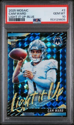 Graded 2025 Panini Mosaic Cam Ward #2 Light It Up Blue /99 Rookie RC Football Card PSA 10 Gem Mint (ONLINE ORDER ONLY)