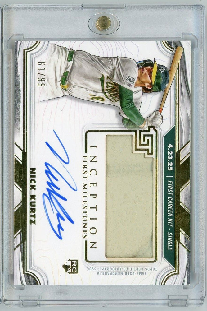 2025 Topps Inception Nick Kurtz #FMAR-NK First Career Hit Game Used Base Auto /99 Rookie RC Baseball Card (ONLINE ORDER ONLY)