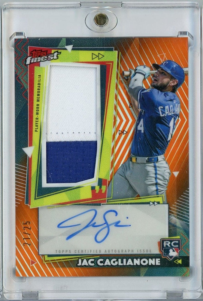 2026 Topps Finest Jac Caglianone #RPA-JC Finest Rookie Autograph Relic Orange /25 Rookie RC Baseball Card (ONLINE ORDER ONLY)