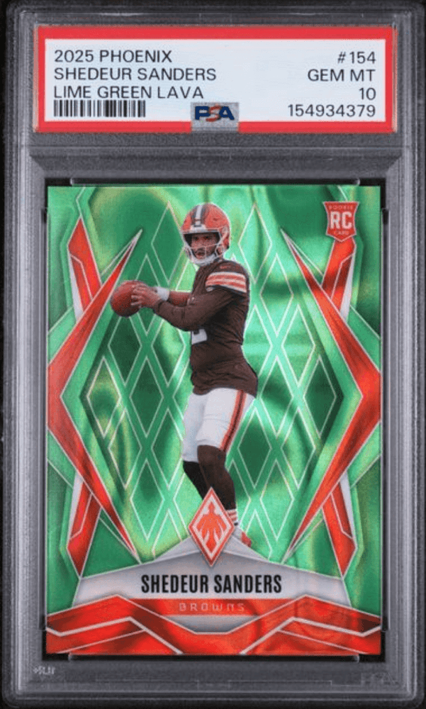 Graded 2025 Panini Phoenix Shedeur Sanders #154 Lime Green Lava /225 Rookie RC Football Card PSA 10 Gem Mint (ONLINE ORDER ONLY)