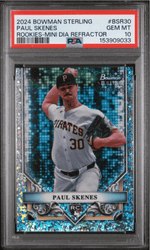 Graded 2024 Topps Bowman Sterling Paul Skenes #BSR30 Rookies Mini Diamond Refractor /150 Rookie RC Baseball Card PSA 10 Gem Mint (ONLINE ORDER ONLY)