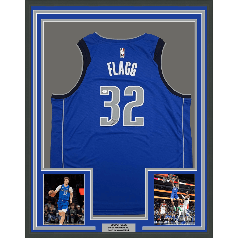 Framed Autographed/Signed Cooper Flagg 35x39 Dallas Mavericks Royal Blue Authentic Basketball Jersey PSA/DNA COA (ONLINE ORDER ONLY)