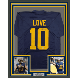 Framed Autographed/Signed Jordan Love 35x39 Green Bay Blue Retro Football Jersey Beckett BAS COA (ONLINE ORDER ONLY)