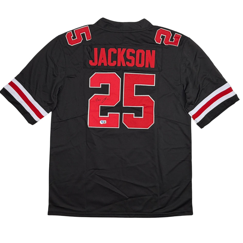 Autographed/Signed Lamar Bo Jackson Ohio State Black College Football Jersey Beckett BAS COA (ONLINE ORDER ONLY)