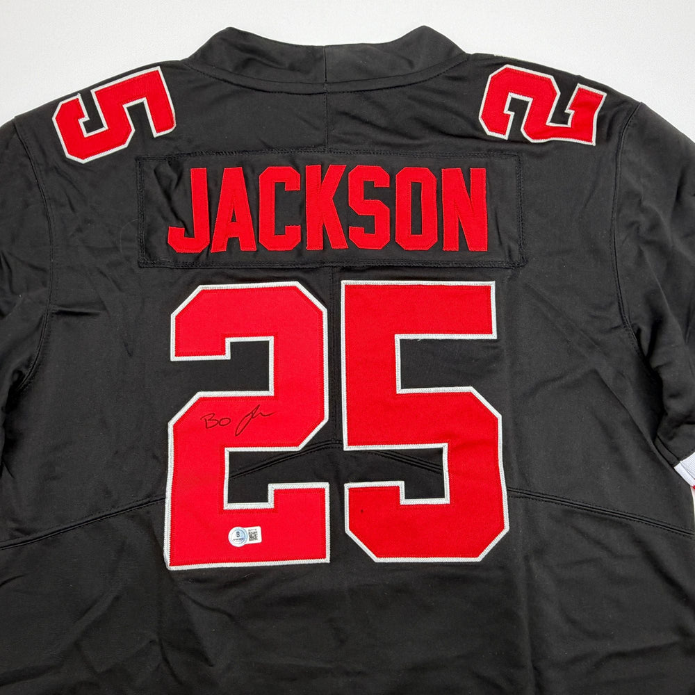 Autographed/Signed Lamar Bo Jackson Ohio State Black College Football Jersey Beckett BAS COA (ONLINE ORDER ONLY)