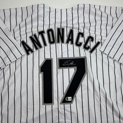 Autographed/Signed Sam Antonacci Chicago Pinstripe Baseball Jersey Beckett BAS COA