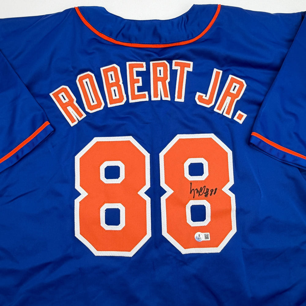 Autographed/Signed Luis Robert Jr. New York Blue Baseball Jersey Beckett BAS COA (ONLINE ORDER ONLY)