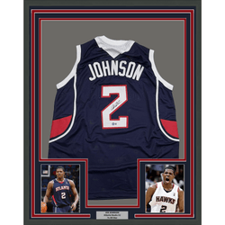 Framed Autographed/Signed Joe Johnson 35x39 Atlanta Blue Basketball Jersey Beckett BAS COA (ONLINE ORDER ONLY)