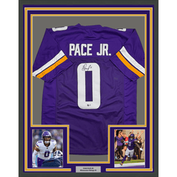 Framed Autographed/Signed Ivan Pace Jr. 35x39 Minnesota Purple Football Jersey Beckett BAS COA (ONLINE ORDER ONLY)