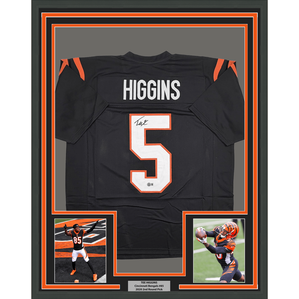 Framed Autographed/Signed Tee Higgins 35x39 Cincinnati Black Football Jersey Beckett BAS COA (ONLINE ORDER ONLY)