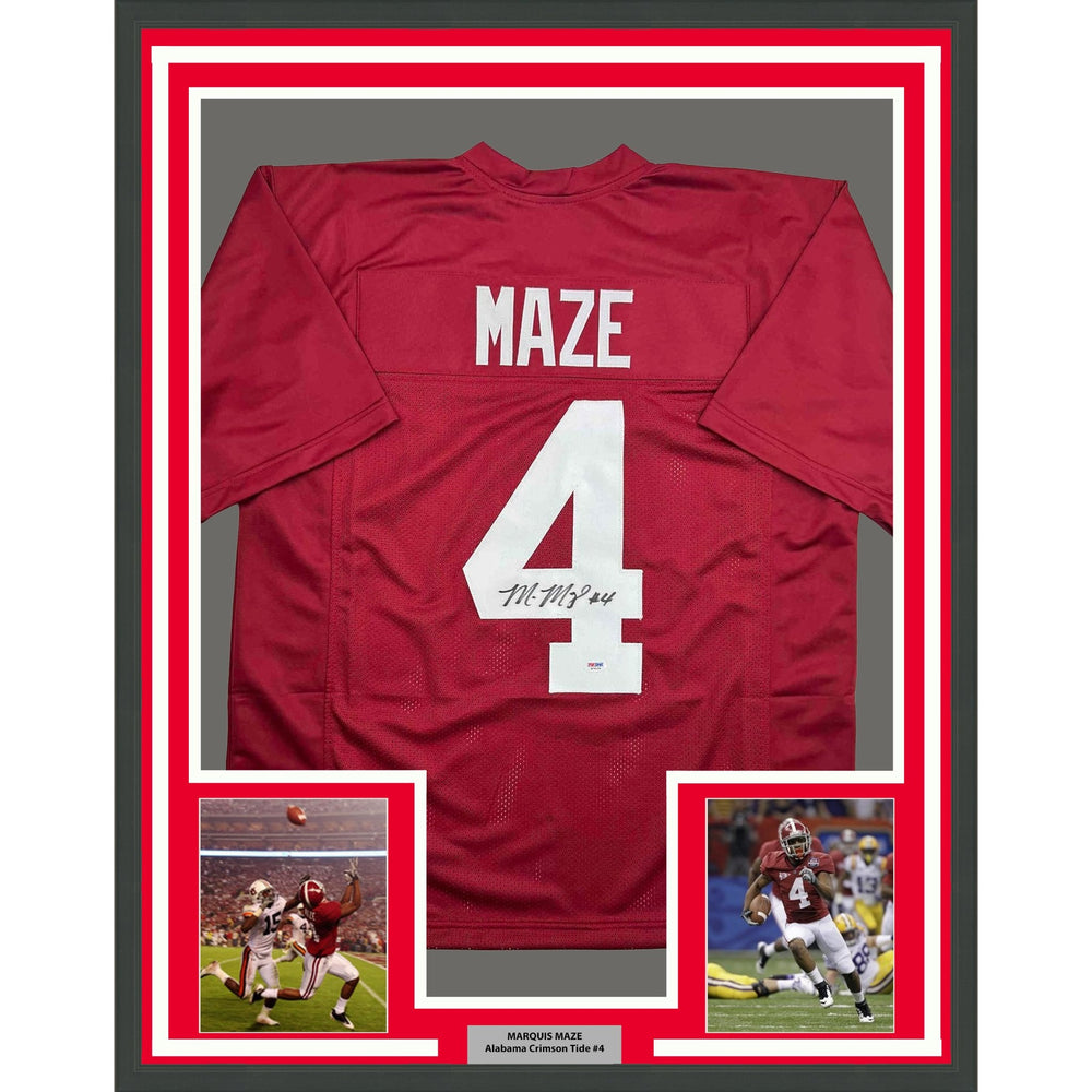Framed Autographed/Signed Marquis Maze 35x39 Alabama Red College Football Jersey PSA COA