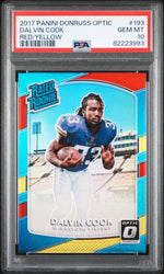 Graded 2017 Panini Donruss Optic Dalvin Cook #193 Red/Yellow Rookie RC Football Card PSA 10 Gem Mint (ONLINE ORDER ONLY)