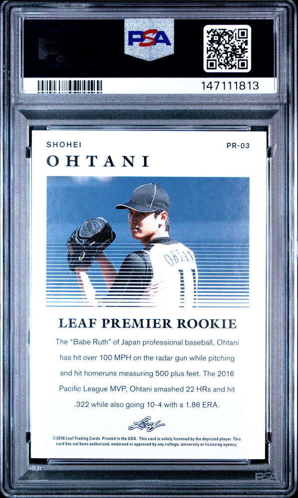 Graded 2018 Leaf Shohei Ohtani #PR-03 Premier Rookies Rookie RC Baseball Card PSA 10 Gem Mint (ONLINE ORDER ONLY)