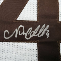 Autographed/Signed Nick Chubb Cleveland White Football Jersey Beckett BAS COA