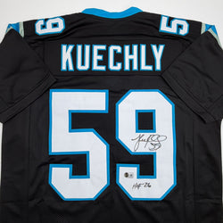 Autographed/Signed Luke Kuechly HOF 26 Carolina Black Football Jersey Beckett BAS COA