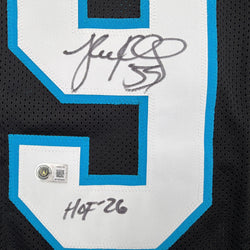 Autographed/Signed Luke Kuechly HOF 26 Carolina Black Football Jersey Beckett BAS COA