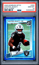 Graded 2025 Panini Donruss Optic Ashton Jeanty #202 Blue Hyper Rookie RC Football Card PSA 10 Gem Mint (ONLINE ORDER ONLY)