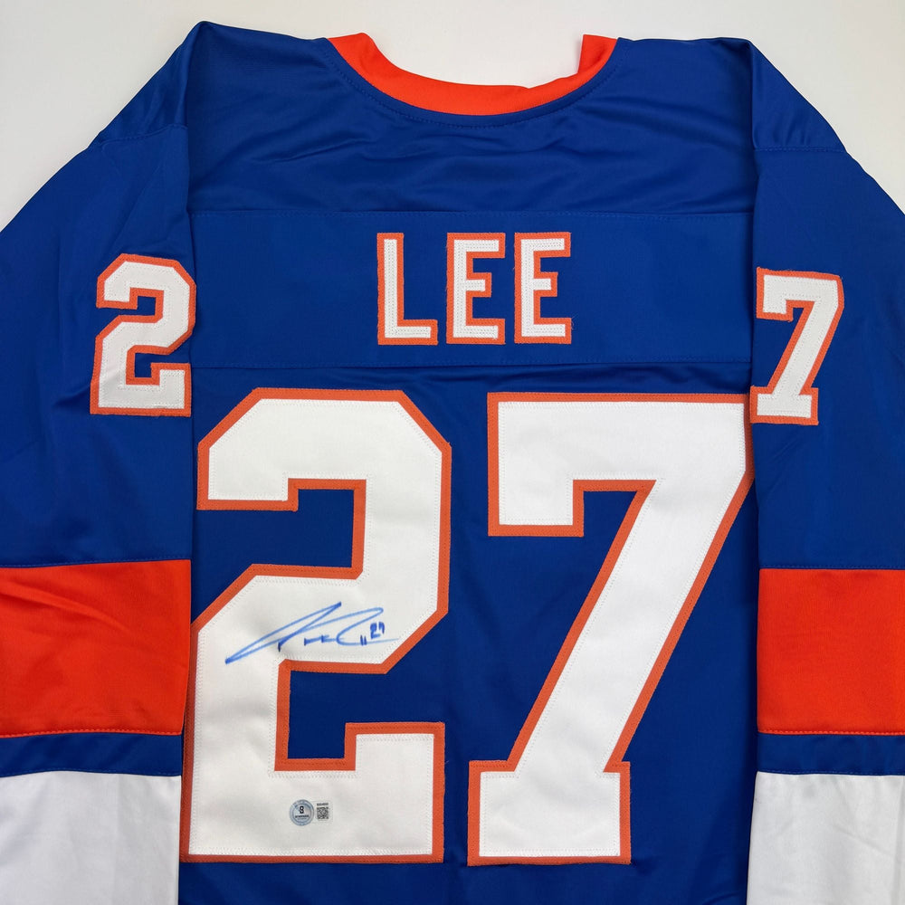 Autographed/Signed Anders Lee New York Blue Hockey Jersey Beckett BAS COA (ONLINE ORDER ONLY)