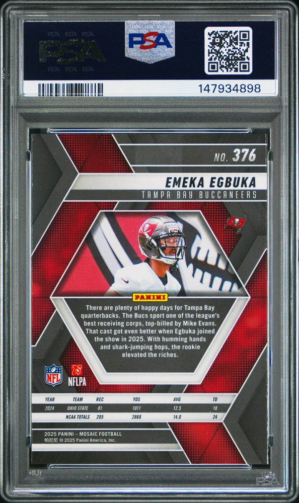 Graded 2025 Panini Mosaic Emeka Egbuka #376 Rookie RC Football Card PSA 10 Gem Mint