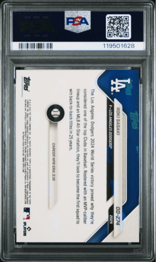 Graded 2025 Topps Now Roki Sasaki #OD274 Road to Opening Day Rookie RC Baseball Card PSA 10 Gem Mint