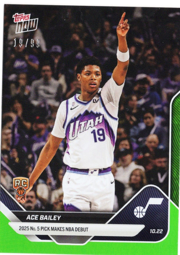 2025 Topps Now Ace Bailey #9 Green Foil /99 Utah Jazz Rookie RC Basketball Card