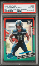Graded 2023 Panini Prizm Jaxon Smith-Njigba #390 Optic Preview Red & Green Rookie RC Football Card PSA 10 Gem Mint