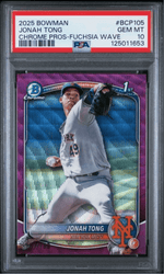 Graded 2025 Topps Bowman Jonah Tong #BCP105 Chrome Prospects Fuschia Wave /199 Rookie RC Baseball Card PSA 10 Gem Mint