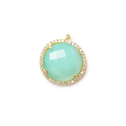 17mm Gold CZ Bezel Seafoam Chalcedony Coin Pendant 1 piece