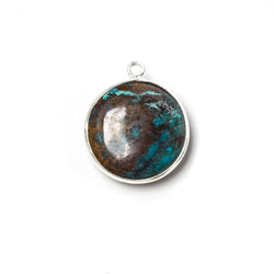 17mm Silver Bezeled Chrysocolla plain coin Pendant 1 piece (ONLINE ORDER ONLY)