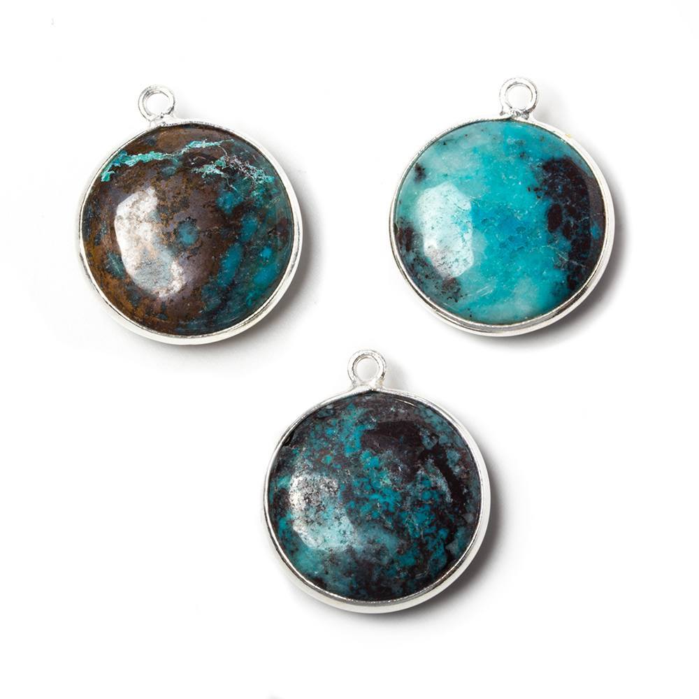 17mm Silver Bezeled Chrysocolla plain coin Pendant 1 piece (ONLINE ORDER ONLY)
