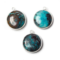 17mm Silver Bezeled Chrysocolla plain coin Pendant 1 piece (ONLINE ORDER ONLY)