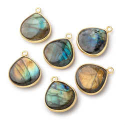 17mm Vermeil Bezel Labradorite Plain Heart Pendant 1 piece (ONLINE ORDER ONLY)