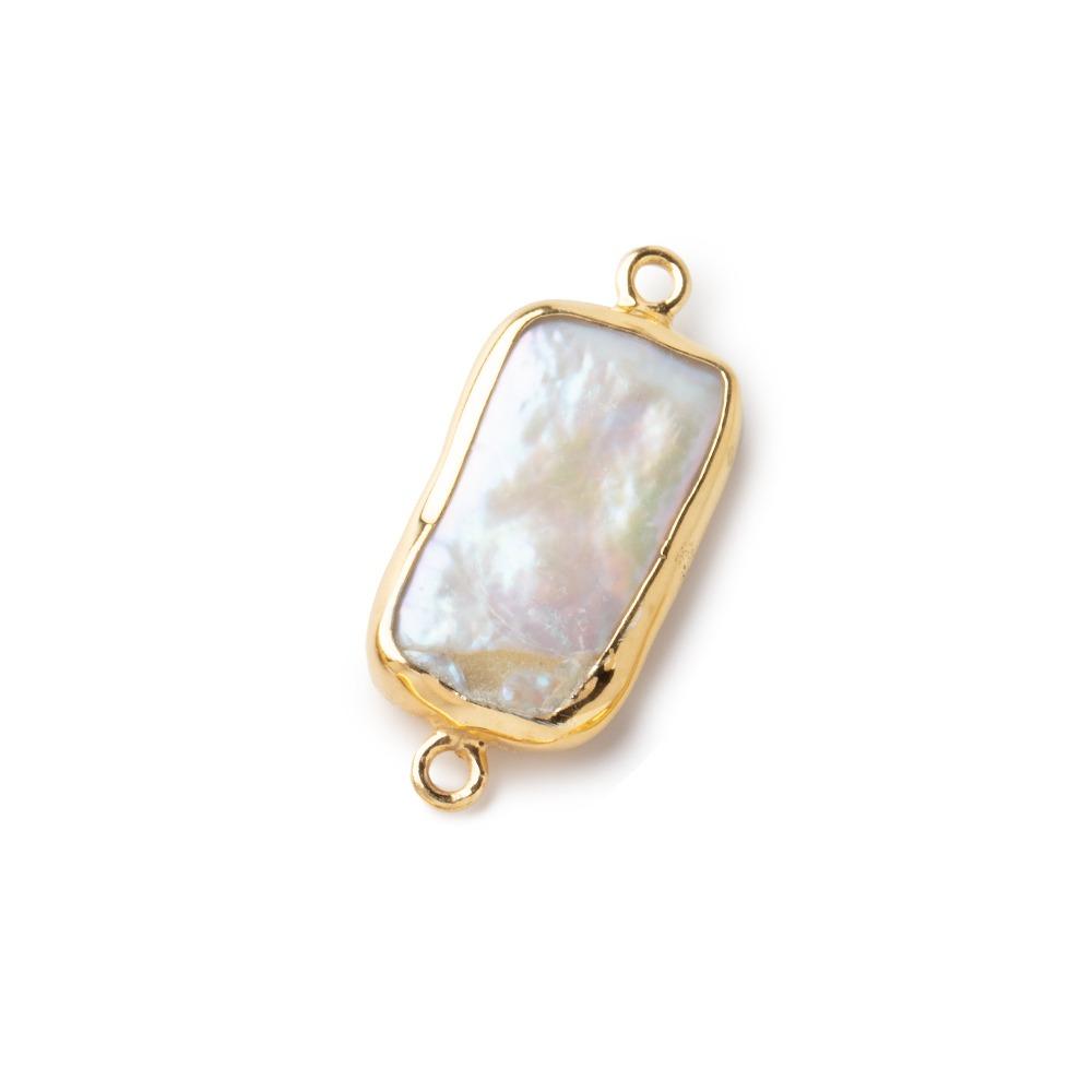 15x10mm Vermeil Bezel Rosé White Rectangle Pearl Connector 1 piece (ONLINE ORDER ONLY)