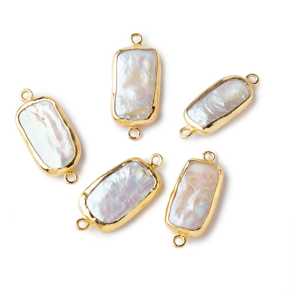 15x10mm Vermeil Bezel Rosé White Rectangle Pearl Connector 1 piece (ONLINE ORDER ONLY)