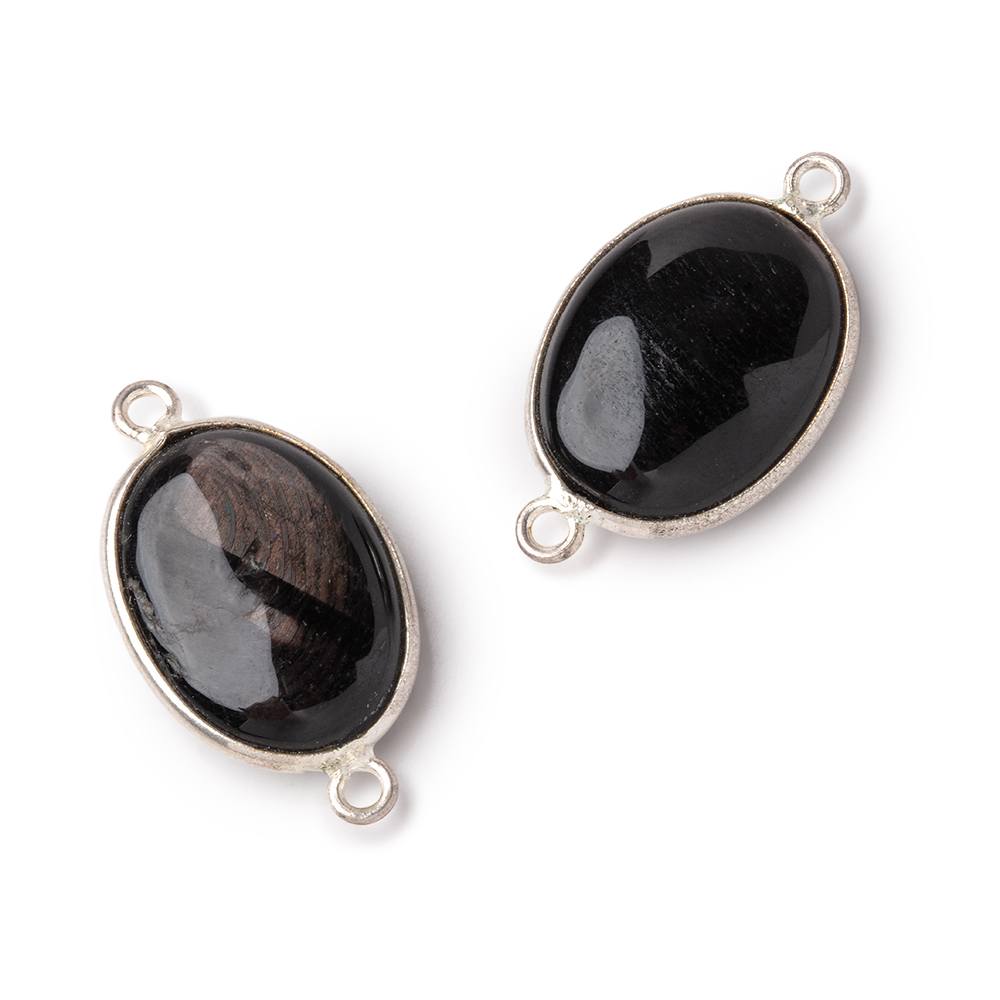 17x13mm .925 Silver Bezel Hypersthene Plain Oval Connector 1 piece (ONLINE ORDER ONLY)